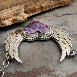 Purple Charoite Winged Heart Necklace
