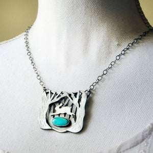 Rabbit in the Woods Turquoise Necklace