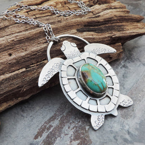 sterling silver and turquoise sea turtle necklace