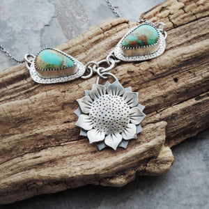 Sunflower Pendant with Tyrone Turquoise Chain Accents