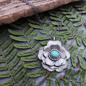 Wavy Multi-Layered Flower Pendant with Turquoise Center