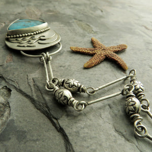 Turquoise Ocean Waves and Sea Gull Necklace
