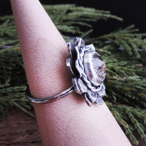 Flower Ring with Rutilated Quartz Center - Size 7.5