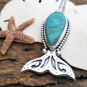 handmade whale tail pendant with turquoise