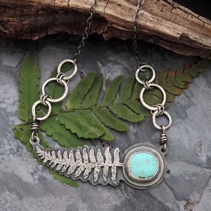 kingman turquoise sterling silver fern necklace