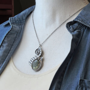 Unfurling Fern Pendant with Indonesian Moss Agate