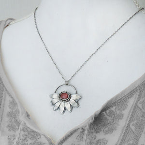 Red Garnet Half Flower Pendant Necklace