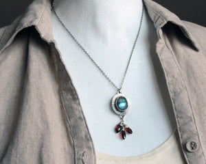 Labradorite and Garnet Bezel Necklace