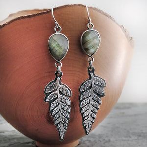 Fern Earrings with Faceted Wrapped Labradorite