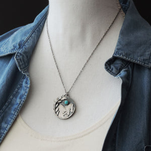 Mountain Pendant with River Stream and Laurel Leaf Border