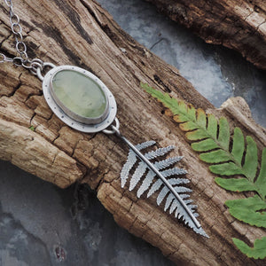 green prehnite sterling silver fern necklace