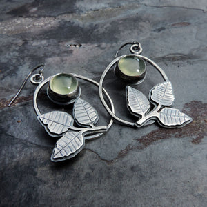 Green Prehnite Earrings with Three Leaves