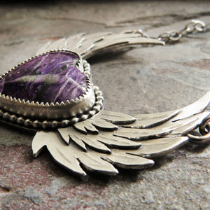 Purple Charoite Winged Heart Necklace