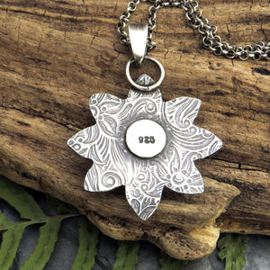 Stamped Flower Pendant with Kazakhstan Lavender Turquoise