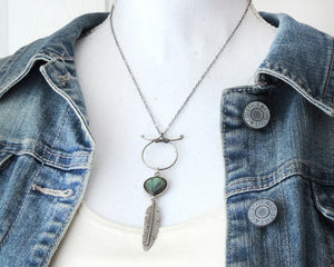 Labradorite Sterling Silver Feather Necklace