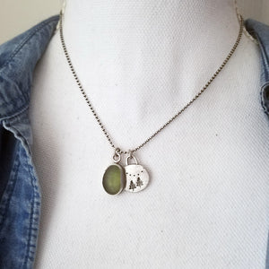 Recycled Silver Pine Tree and Sea Glass Necklace #1