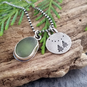 Recycled Silver Pine Tree and Sea Glass Necklace #1