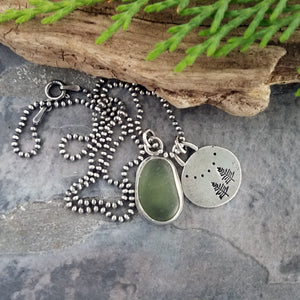 Recycled Silver Pine Tree and Sea Glass Necklace #1