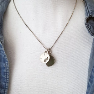 Recycled Silver Pine Tree and Sea Glass Necklace #2
