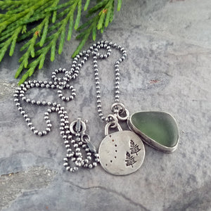 Recycled Silver Pine Tree and Sea Glass Necklace #2