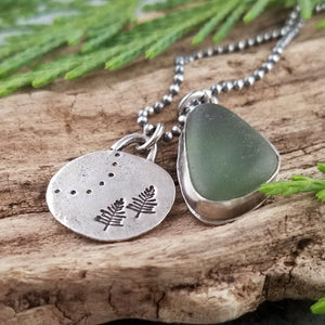 Recycled Silver Pine Tree and Sea Glass Necklace #2