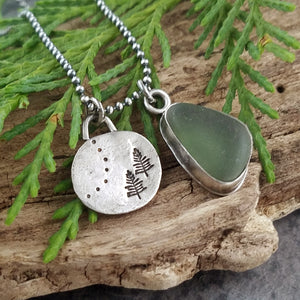 Recycled Silver Pine Tree and Sea Glass Necklace #2