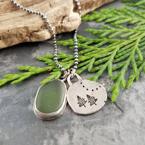 Recycled Silver Pine Tree and Sea Glass Necklace #3