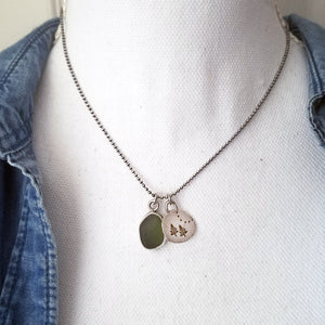 Recycled Silver Pine Tree and Sea Glass Necklace #3