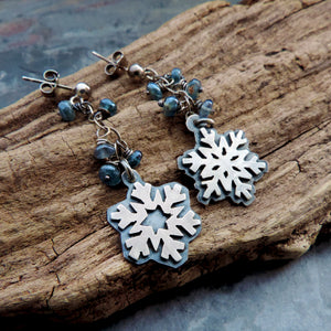 Silver Snowflake and Blue Kyanite Earrings