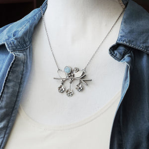 Lavender Turquoise and Three Flowers on Branch Necklace