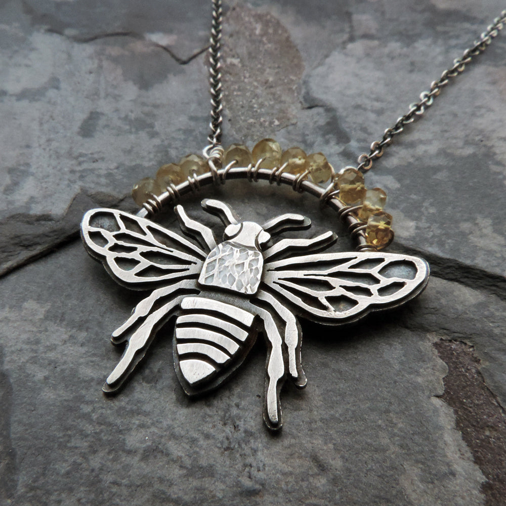 sterling silver bumblebee necklace with yellow citrine