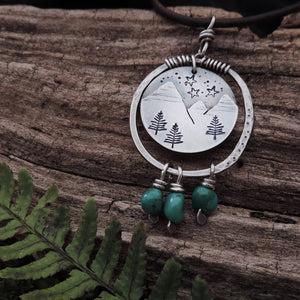 sterling silver mountain necklace with turquoise gemstones