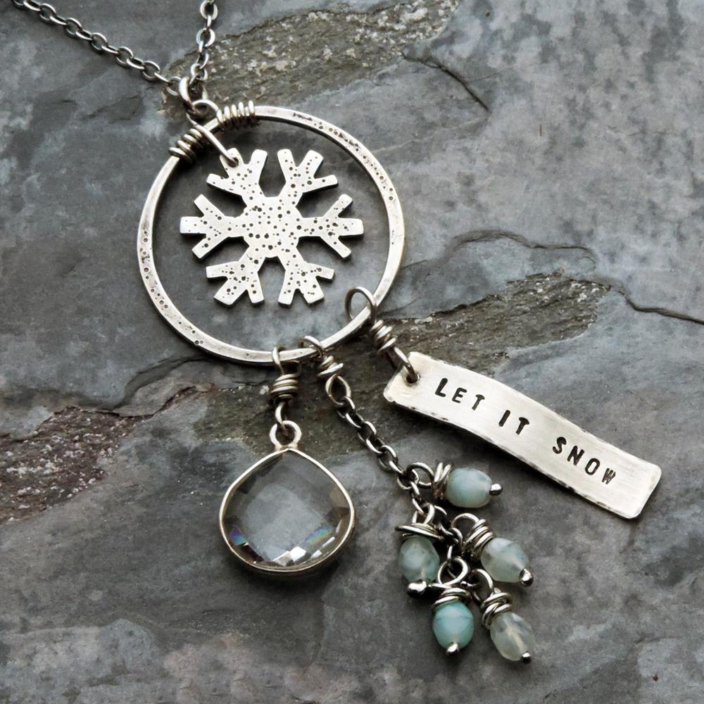sterling silver snowflake let it snow charm necklace
