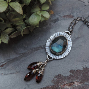 labradorite garnet sterling silver necklace