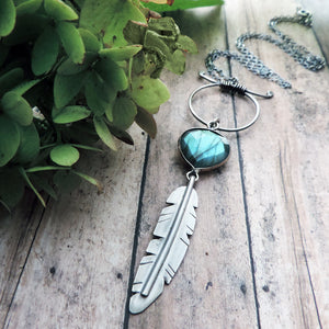 Labradorite Sterling Silver Feather Necklace