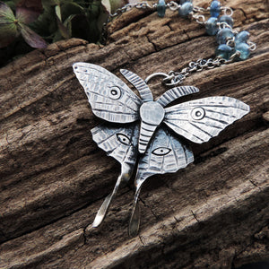 handmade sterling silver luna moth pendant necklace