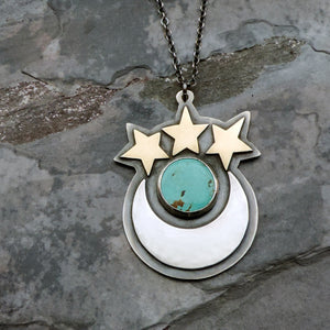 turquoise crescent moon and stars necklace