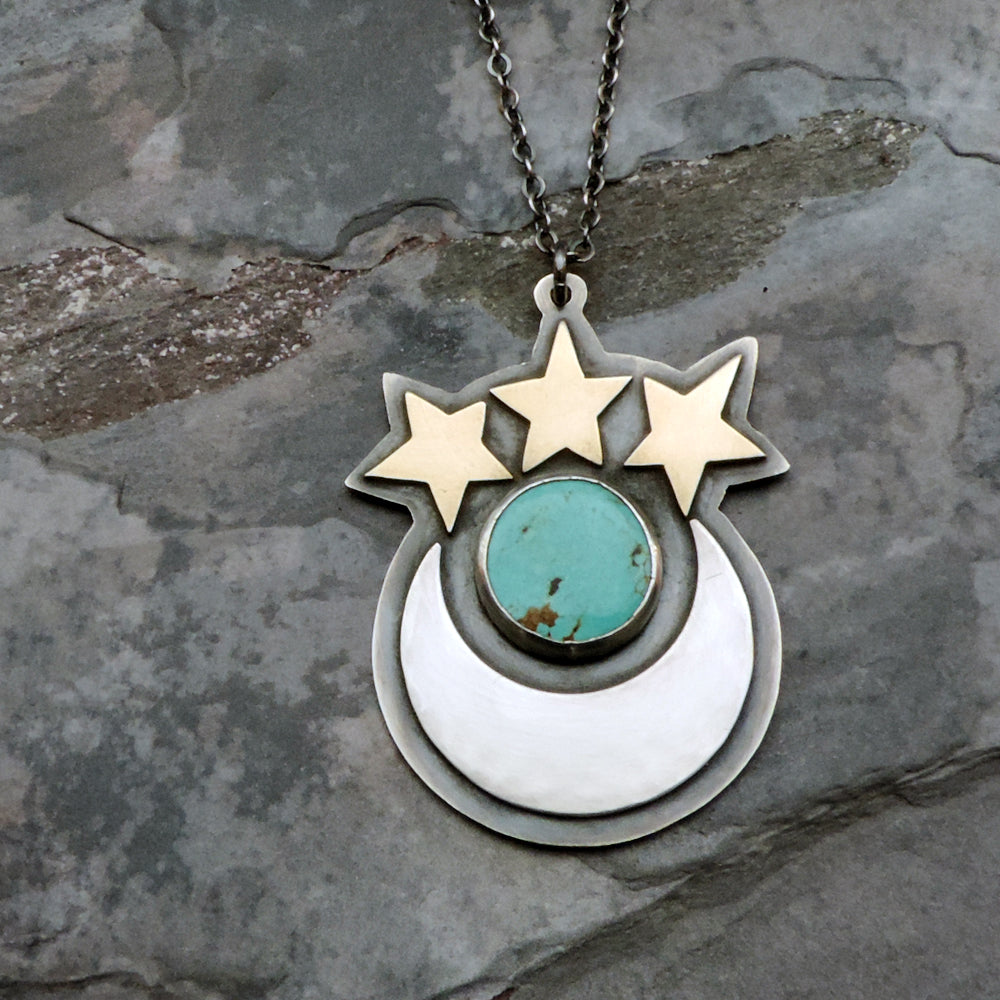 turquoise crescent moon and stars necklace