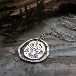 Starry Sky and Pine Trees Organic Charm Necklace
