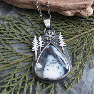 RESERVED Three Pines and Snowflake Dendritic Opal Necklace