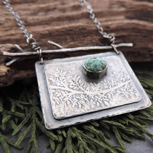 silver nature necklace with turquoise gemstone