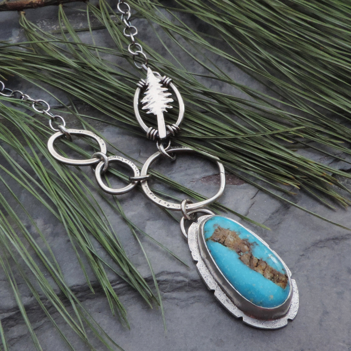 Fox Turquoise Pendant with Pine Tree Accent